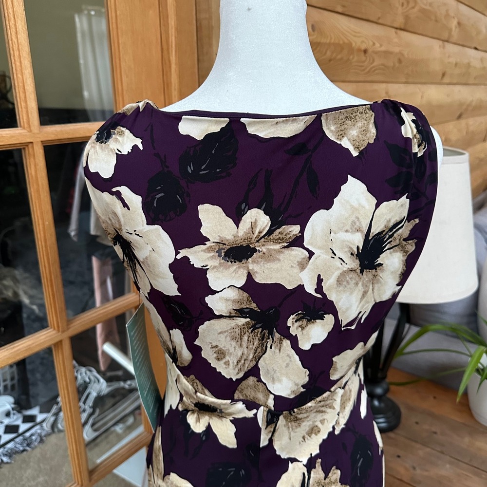 American Living Floral Print Sheath Dress Purple‎ Beige Black Size 6 - Picture 9 of 9